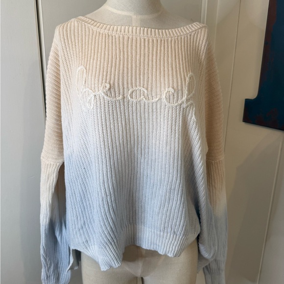 Vintage Havana Sweaters - Vintage Havana Beige and Blue Ombre Sweater with Beaches Sz M